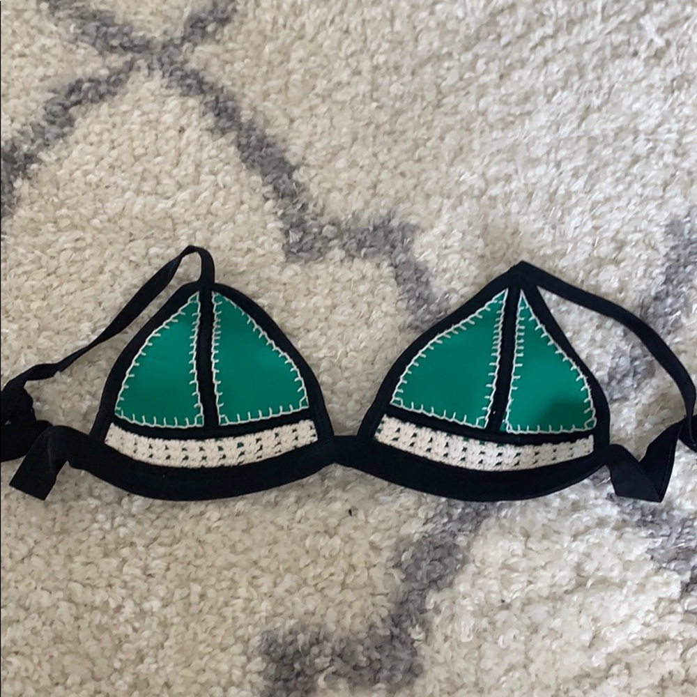 Green and white triangl bikini top